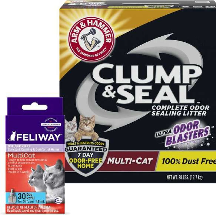 Cat * | Bundle: Feliway Multicat Calming Diffuser Refill For Cats, 30 Day, 1 Count + Arm & Hammer Litter Clump & Seal Multi-Cat Scented Clumping Clay Cat Litter, 28-Lb Box Sale