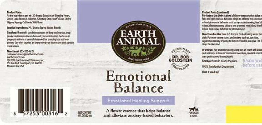 Cat * | Earth Animal Emotional Balance Liquid Calming Supplement For Dogs & Cats, 1-Oz Bottle Store