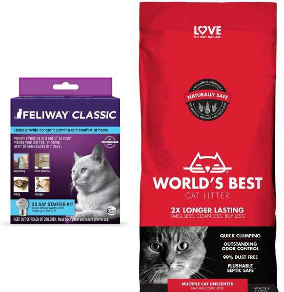 Cat * | Bundle: Feliway Classic 30 Day Starter Kit Calming Diffuser For Cats + World'S Best Multi-Cat Unscented Clumping Corn Cat Litter, 28-Lb Bag Shop