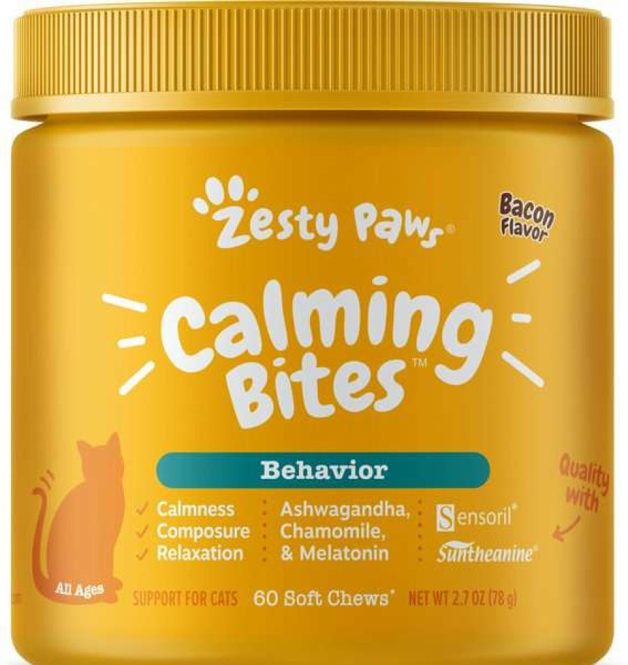 Cat * | Bundle: Zesty Paws Calming Bites Bacon Flavored Soft Chews Calming Supplement For Cats, 60 Count + Zesty Paws Lysine Immune Bites Salmon Flavored Soft Chews Allergy & Immune Supplement For Cats, 60 Count Free Delivery