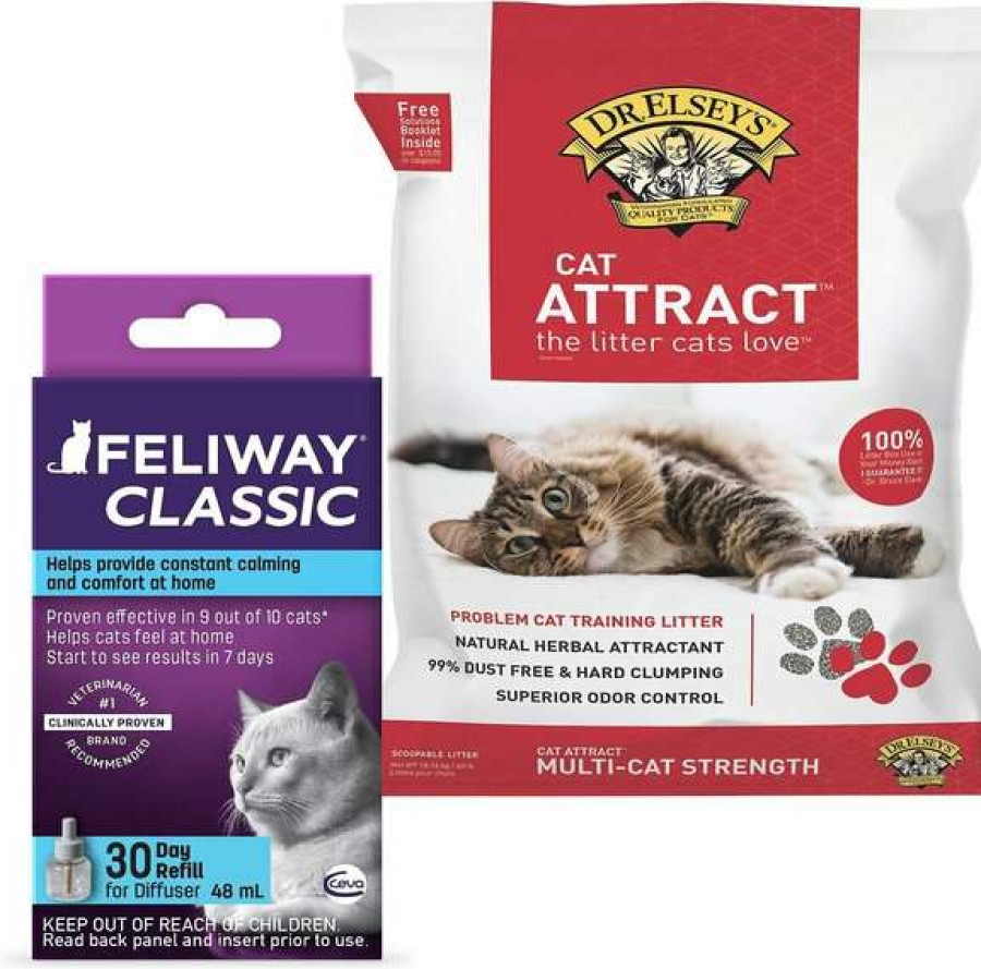 Cat * | Bundle: Feliway Classic Calming Diffuser Refill For Cats, 30 Day, 1 Count + Dr. Elsey'S Precious Cat Attract Unscented Clumping Clay Cat Litter, 40-Lb Bag Sale