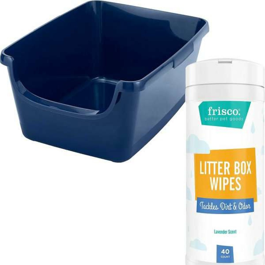 Cat * | Bundle: Frisco High Sided Cat Litter Box, Navy, Extra Large 24-In + Frisco Litter Box Cleaning Wipes, 40 Count Free Delivery