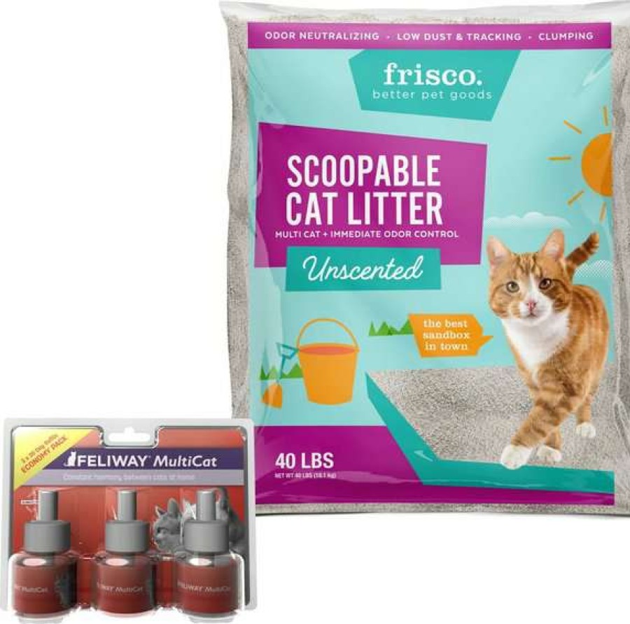 Cat * | Bundle: Feliway Multicat Calming Diffuser Refill For Cats, 30 Day, 3 Count + Frisco Multi-Cat Unscented Clumping Clay Cat Litter, 40-Lb Bag Promotions