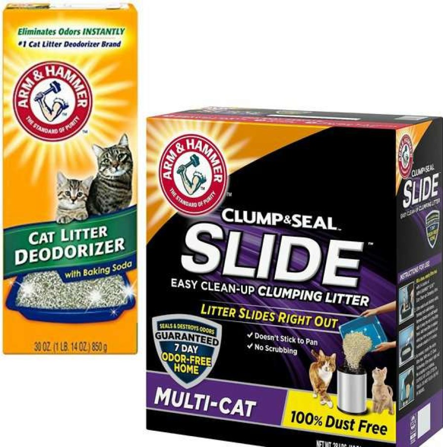 Cat * | Bundle: Arm & Hammer Litter Cat Litter Deodorizer Powder, 30-Oz Box + Arm & Hammer Litter Slide Multi-Cat Scented Clumping Clay Cat Litter, 28-Lb Box Shop