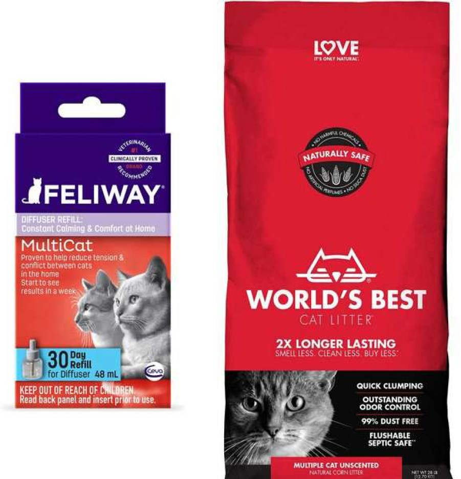 Cat * | Bundle: Feliway Multicat Calming Diffuser Refill For Cats, 30 Day, 1 Count + World'S Best Multi-Cat Unscented Clumping Corn Cat Litter, 28-Lb Bag Discount