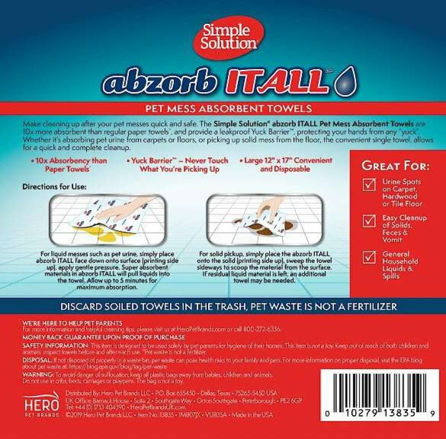 Cleaning & Potty * | Simple Solution Abzorbitall Pet Stain & Odor Absorbent Towels, 30 Count Hot Sale