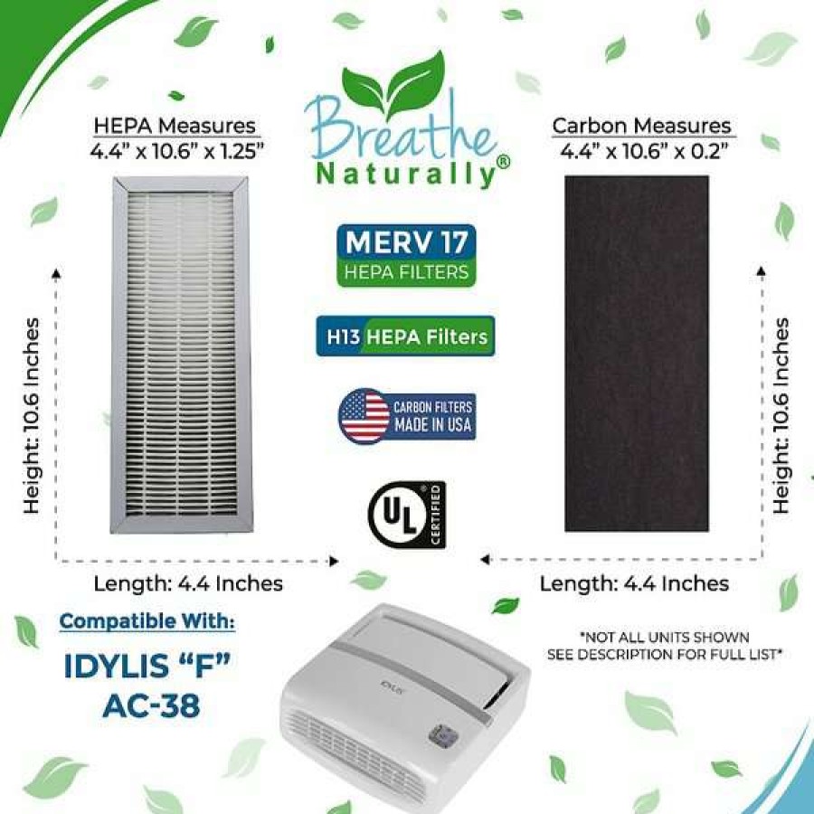 Cleaning & Potty * | Breathe Naturally Hepa & Carbon Replacement Filters For Idylis "F" Ac-38 Series Air Purifiers, 5 Count Shop