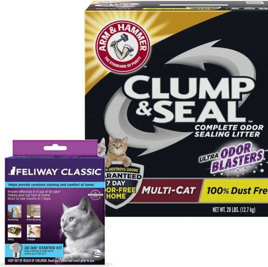 Cat * | Bundle: Feliway Classic 30 Day Starter Kit Calming Diffuser For Cats + Arm & Hammer Litter Clump & Seal Multi-Cat Scented Clumping Clay Cat Litter, 28-Lb Box Free Delivery