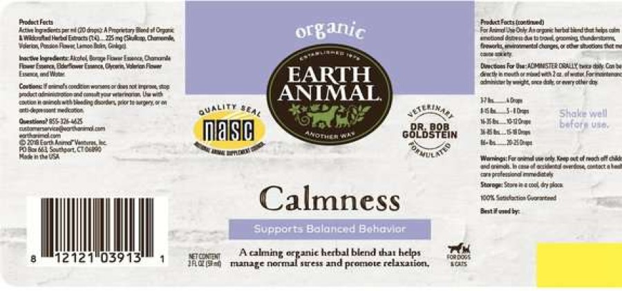 Cat * | Earth Animal Calmness Liquid Calming Supplement For Dogs & Cats, 2-Oz Bottle Online