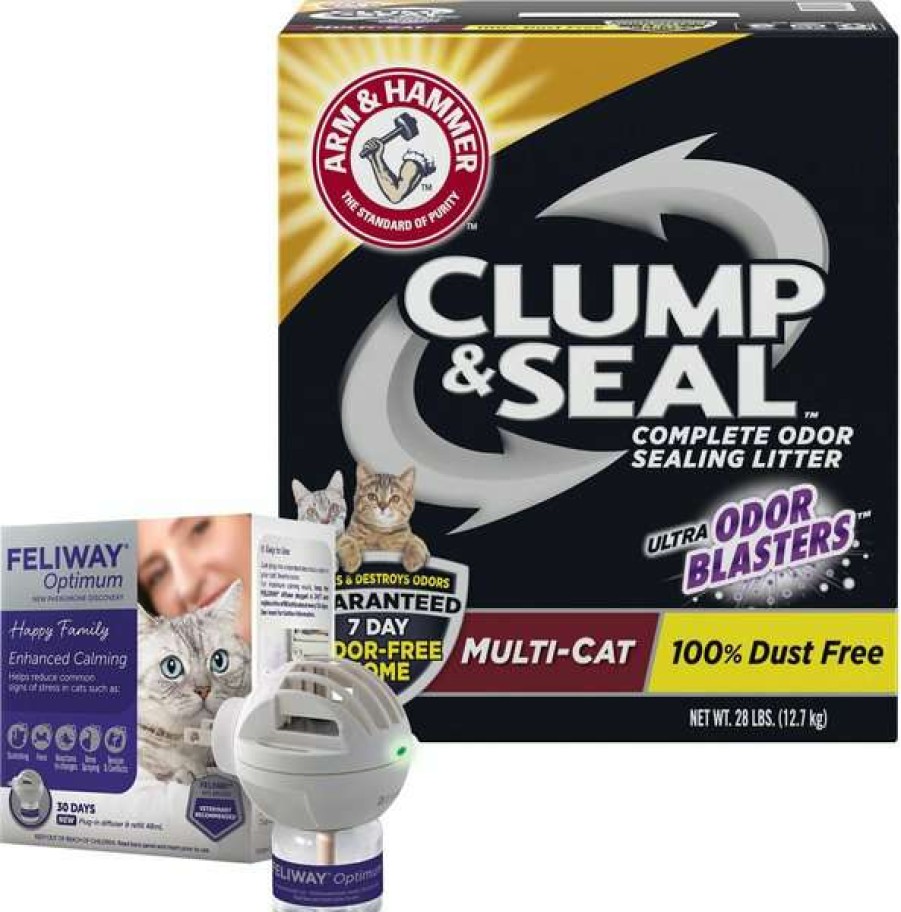 Cat * | Bundle: Feliway Optimum Enhanced Calming 30 Day Diffuser For Cats + Arm & Hammer Litter Clump & Seal Multi-Cat Scented Clumping Clay Cat Litter, 28-Lb Box Outlet